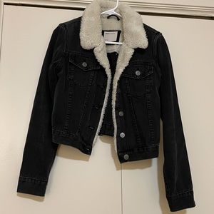 ASOS Black Denim Jacket with Faux Shearling Trim UK10 US4